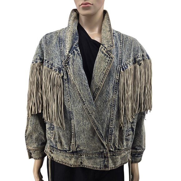 Vintage Rock Creek Fringe Western Style Denim Jacket, Men's Large - Picture 6 of 6